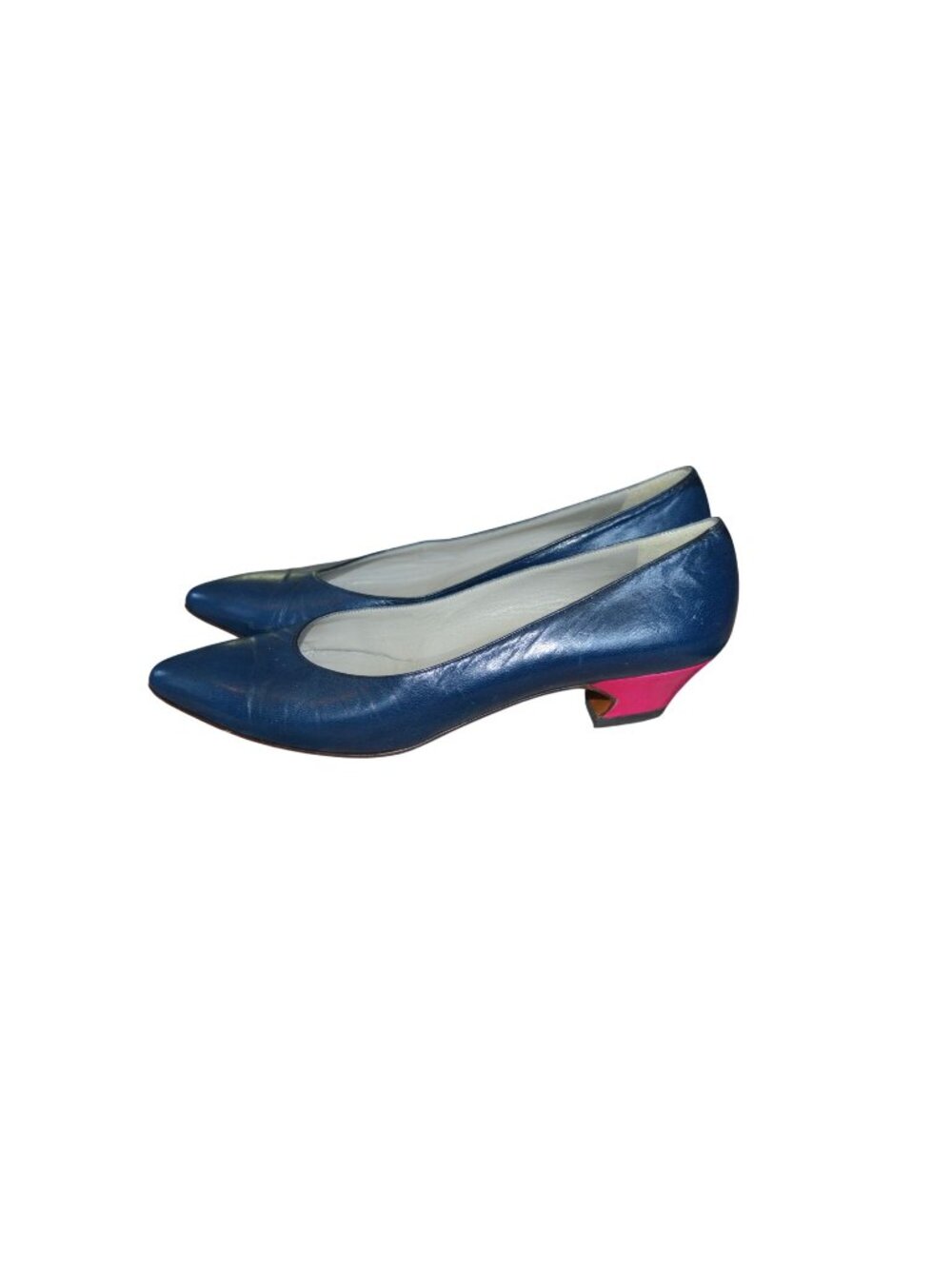 Vintage 80s Calzaturificio PETRA Blue Leather Kitten Pump Heels Women's Size 7N